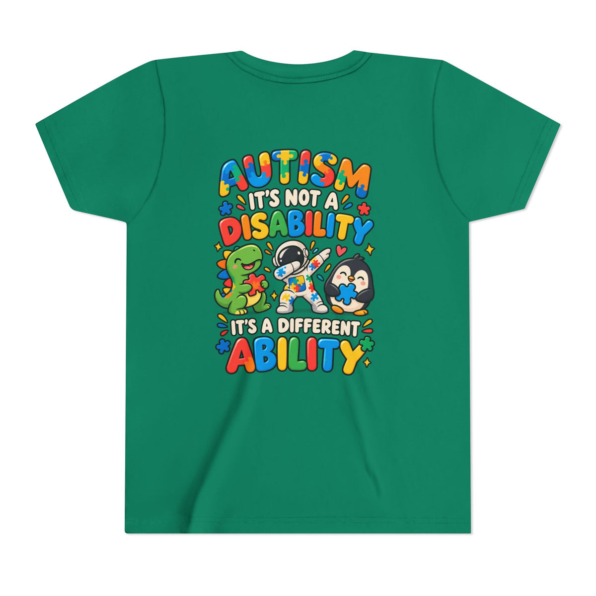 Youth Unisex "Autism It’s Not a Disability It’s a Different Ability" Short Sleeve Tee