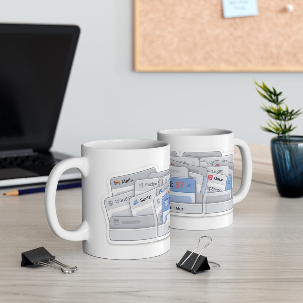 Funny Browser Tabs Open 37 Mug, Internet User Coffee Cup