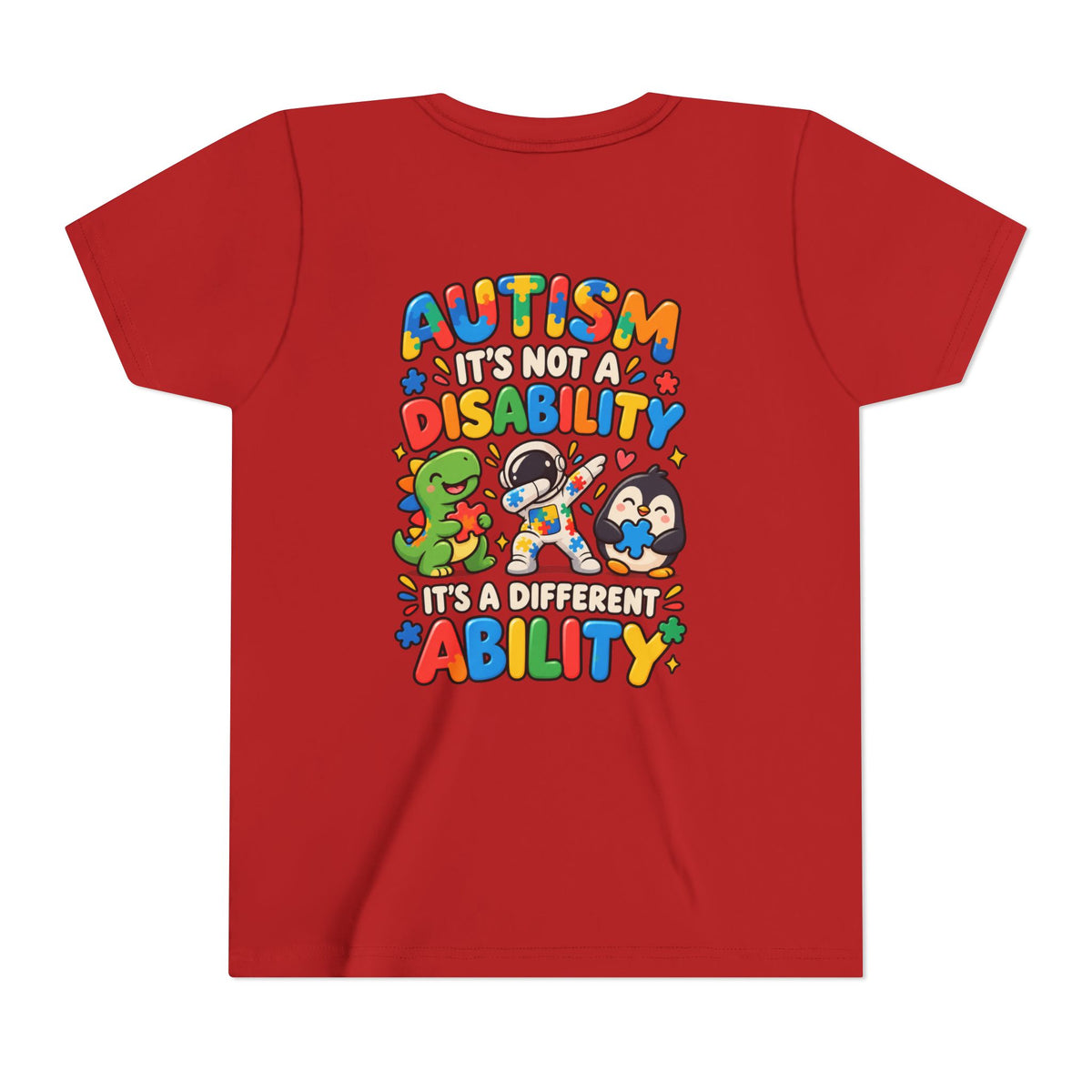 Youth Unisex "Autism It’s Not a Disability It’s a Different Ability" Short Sleeve Tee