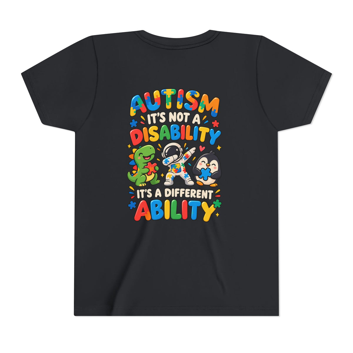 Youth Unisex "Autism It’s Not a Disability It’s a Different Ability" Short Sleeve Tee