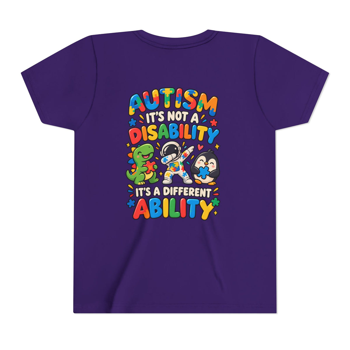 Youth Unisex "Autism It’s Not a Disability It’s a Different Ability" Short Sleeve Tee