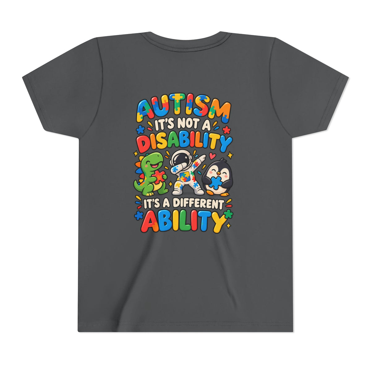 Youth Unisex "Autism It’s Not a Disability It’s a Different Ability" Short Sleeve Tee