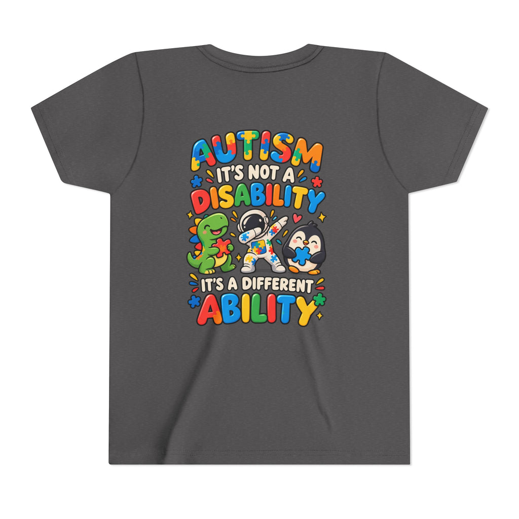 Youth Unisex "Autism It’s Not a Disability It’s a Different Ability" Short Sleeve Tee