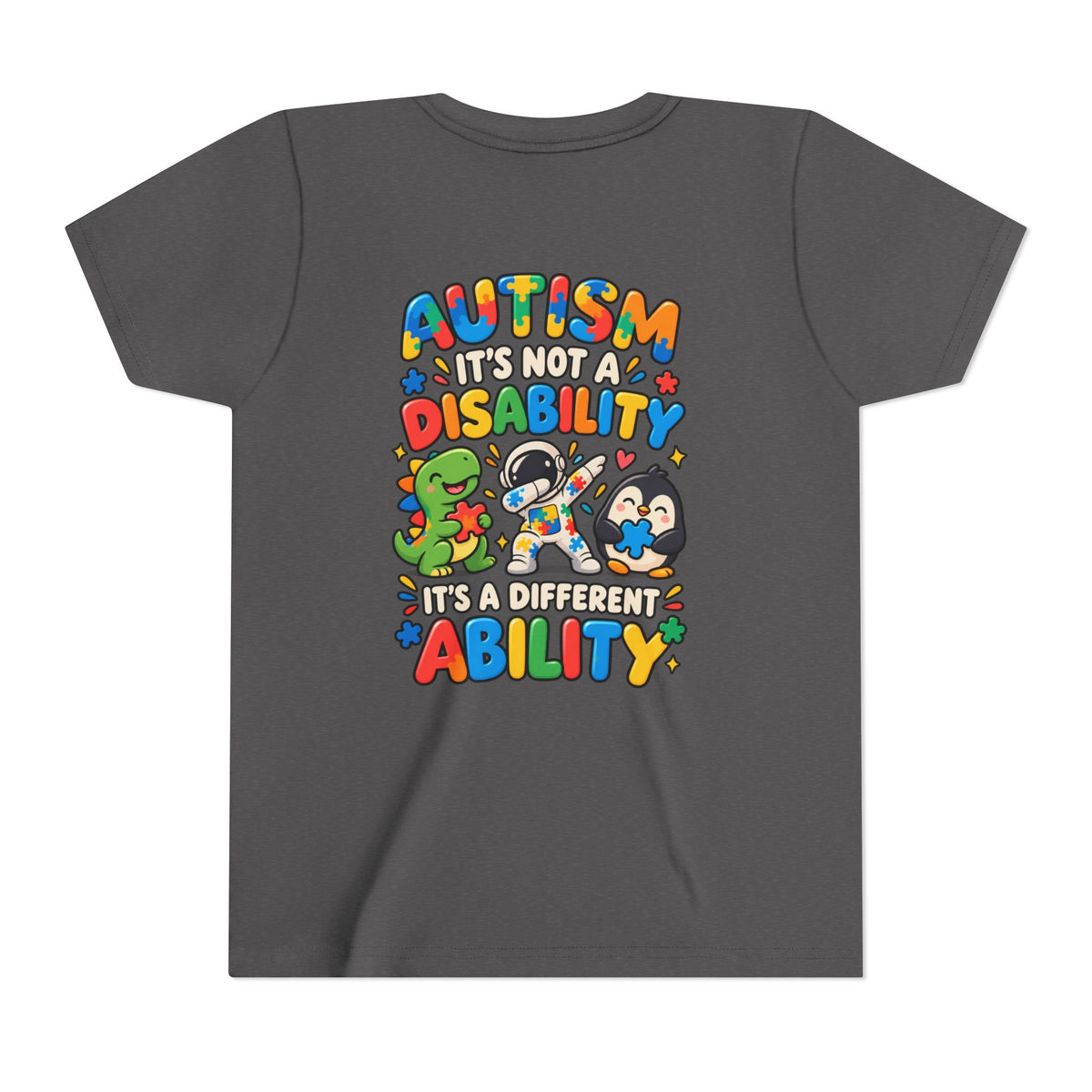 Youth Unisex "Autism It’s Not a Disability It’s a Different Ability" Short Sleeve Tee