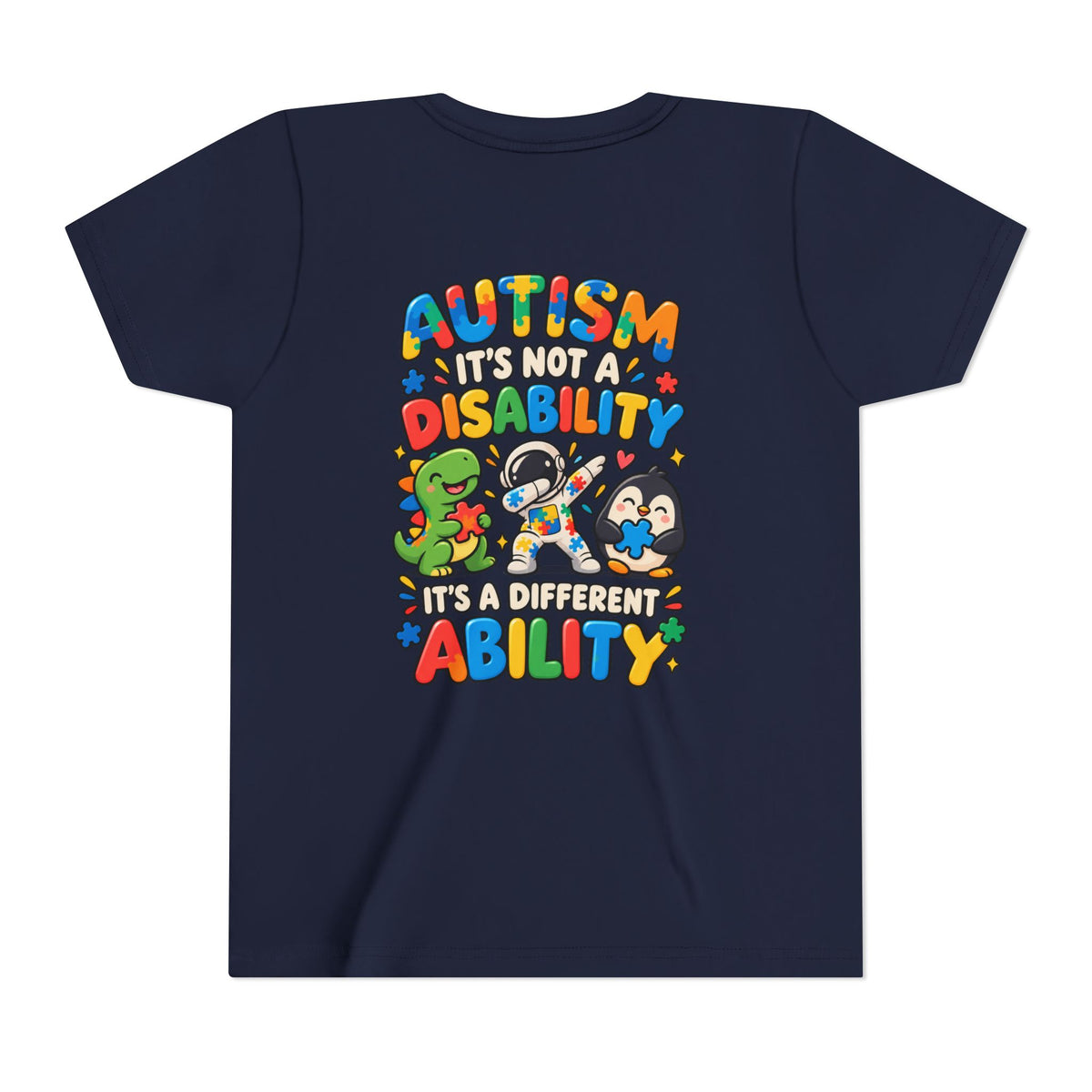 Youth Unisex "Autism It’s Not a Disability It’s a Different Ability" Short Sleeve Tee