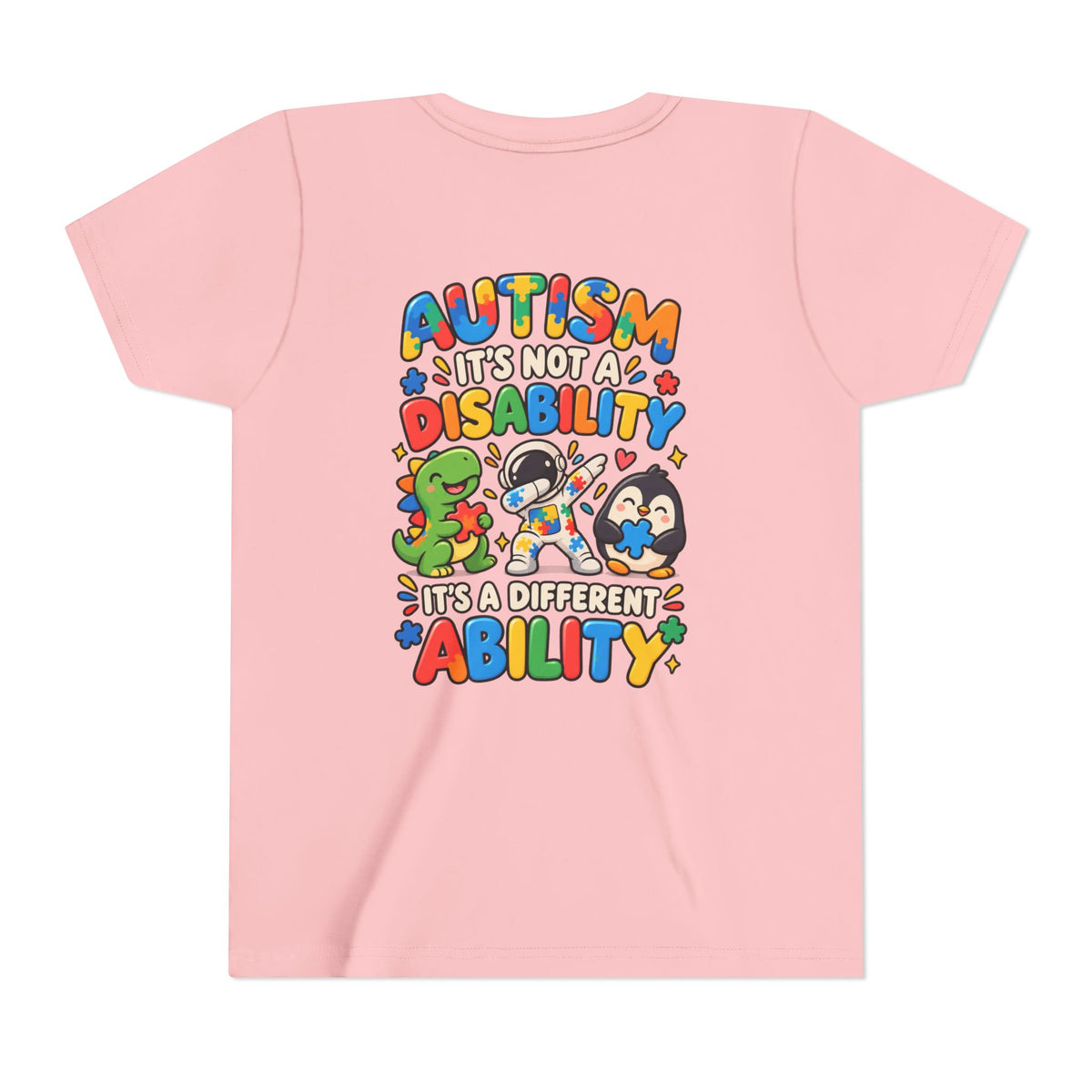 Youth Unisex "Autism It’s Not a Disability It’s a Different Ability" Short Sleeve Tee