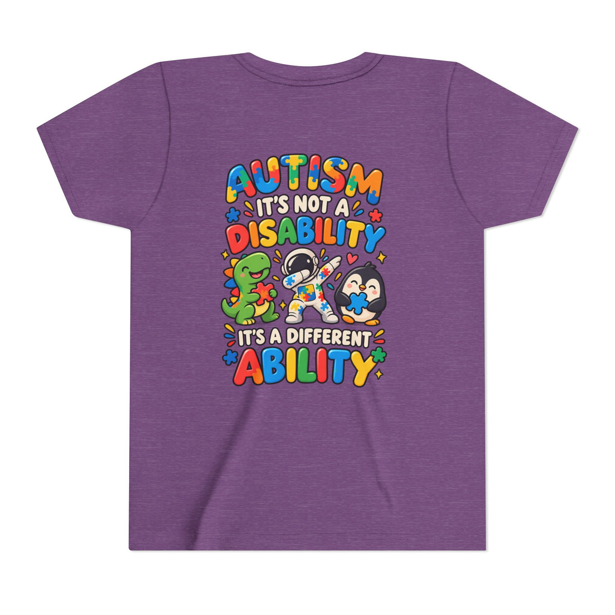 Youth Unisex "Autism It’s Not a Disability It’s a Different Ability" Short Sleeve Tee
