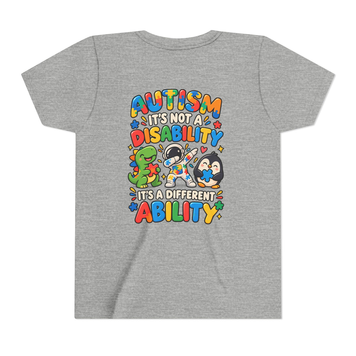 Youth Unisex "Autism It’s Not a Disability It’s a Different Ability" Short Sleeve Tee