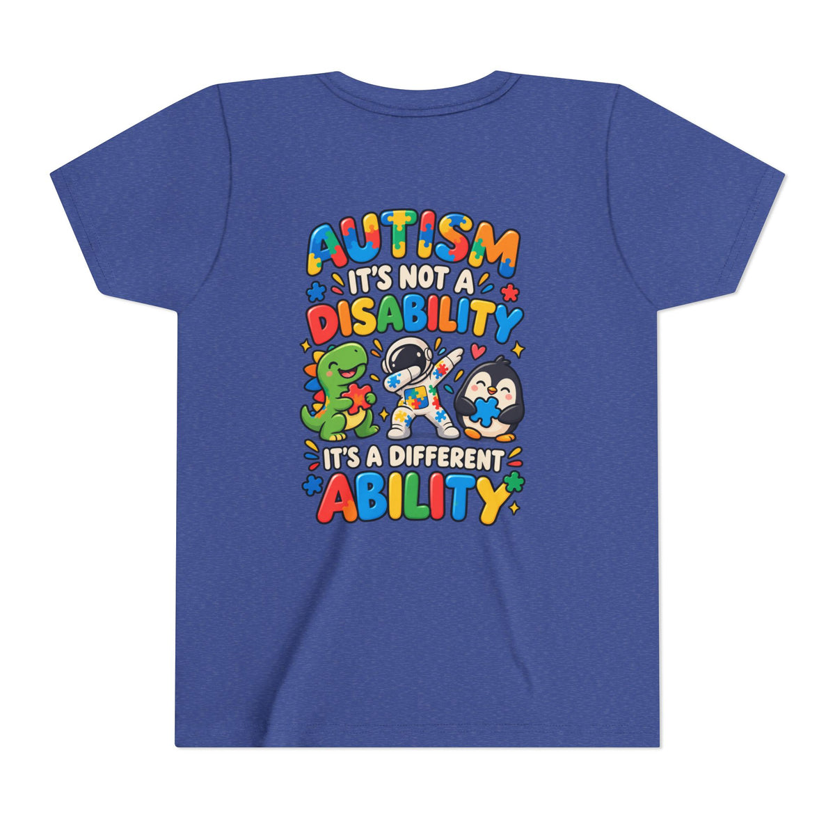 Youth Unisex "Autism It’s Not a Disability It’s a Different Ability" Short Sleeve Tee