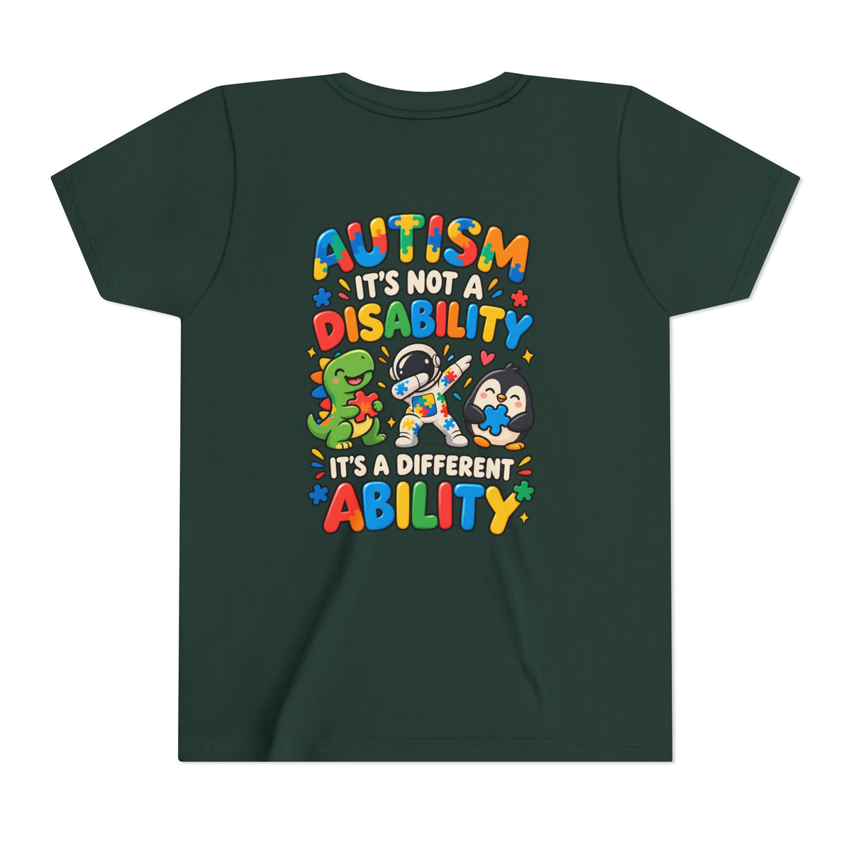 Youth Unisex "Autism It’s Not a Disability It’s a Different Ability" Short Sleeve Tee