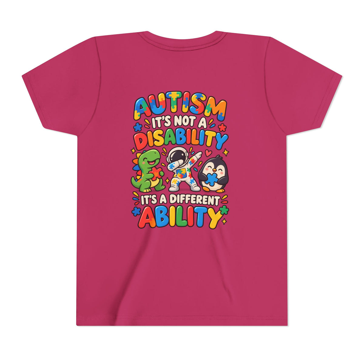 Youth Unisex "Autism It’s Not a Disability It’s a Different Ability" Short Sleeve Tee