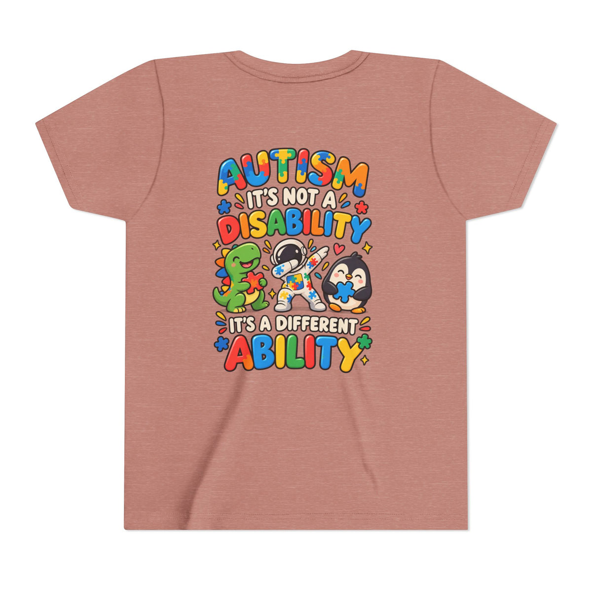 Youth Unisex "Autism It’s Not a Disability It’s a Different Ability" Short Sleeve Tee