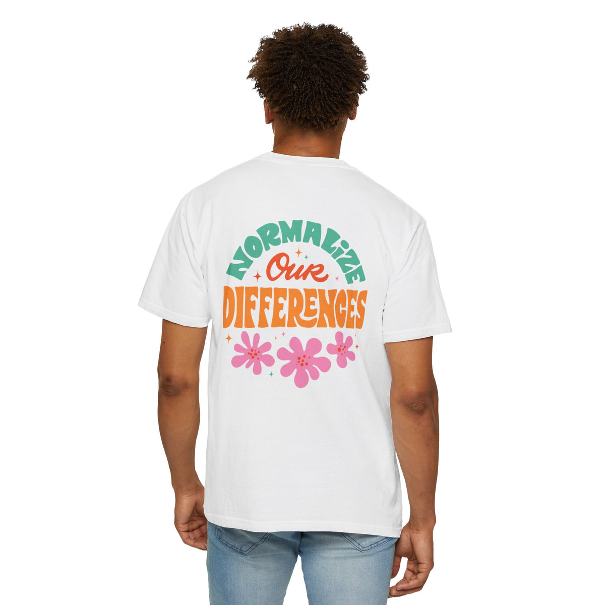 Adult Unisex "Normalize Our Differences" Floral Slogan T-Shirt