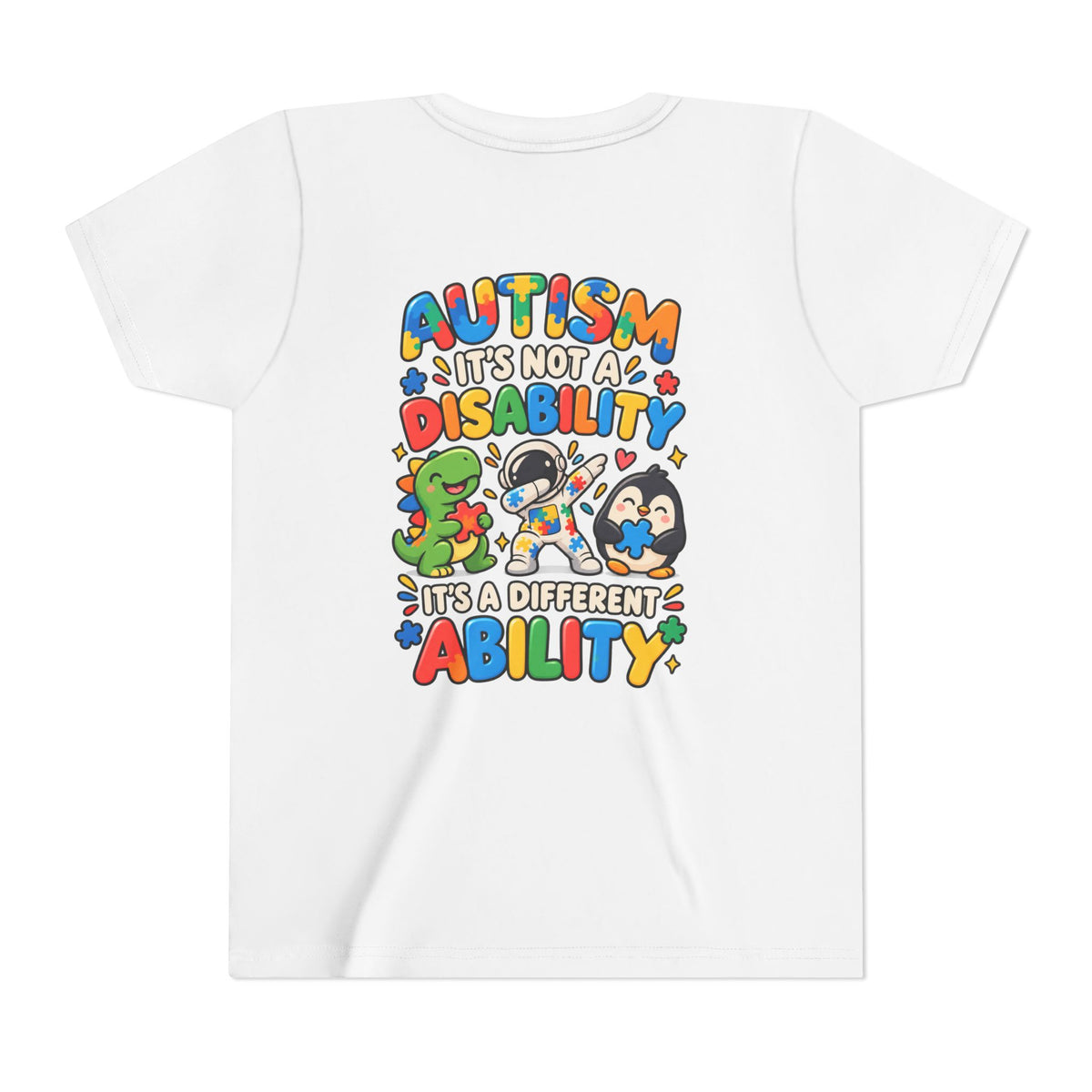 Youth Unisex "Autism It’s Not a Disability It’s a Different Ability" Short Sleeve Tee