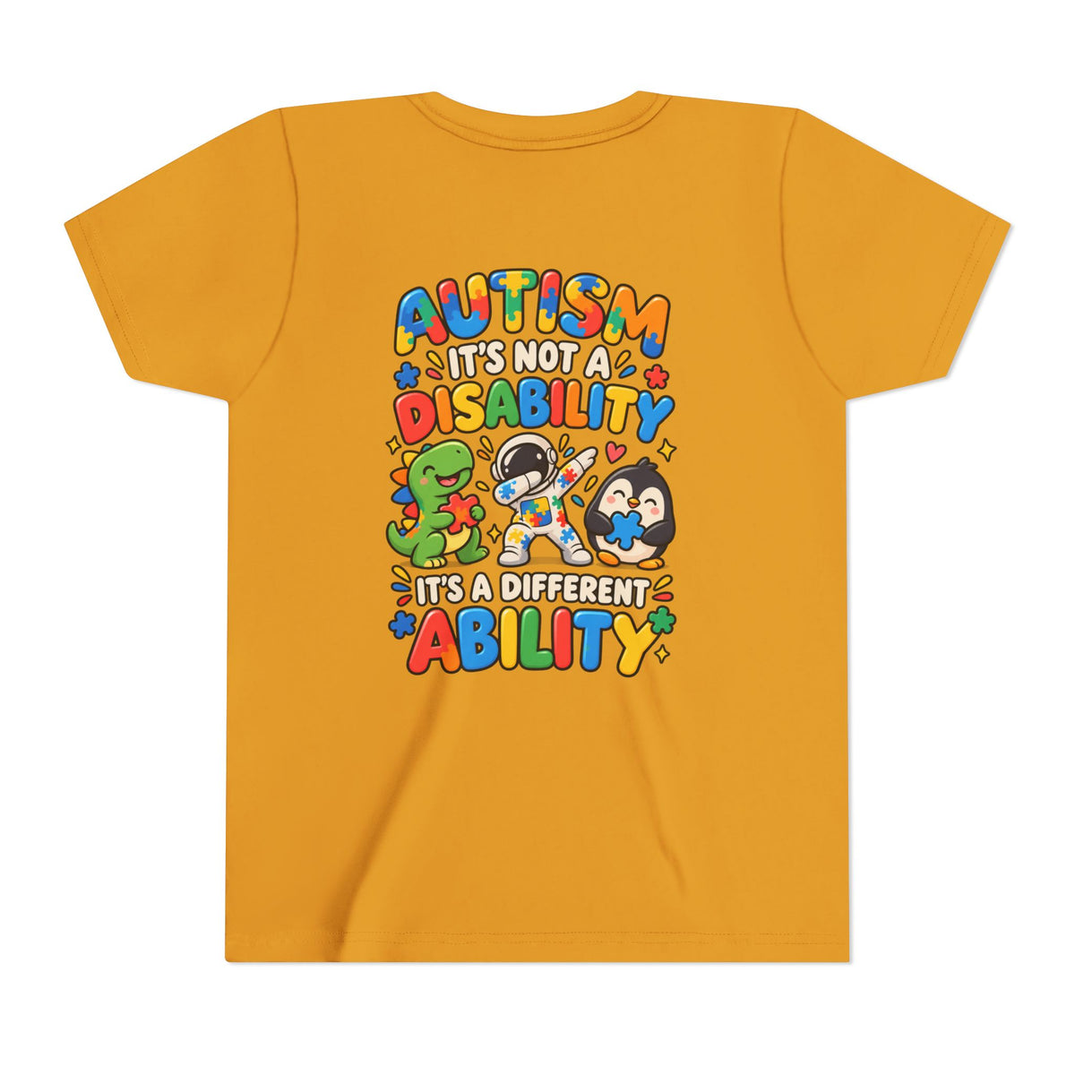 Youth Unisex "Autism It’s Not a Disability It’s a Different Ability" Short Sleeve Tee